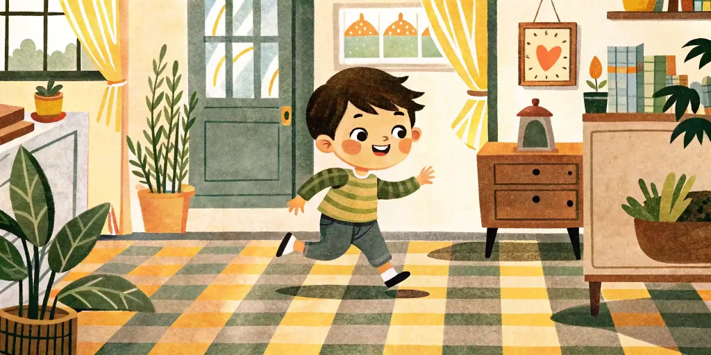 the child is running around the room