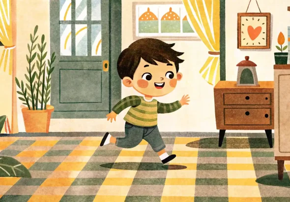 the child is running around the room