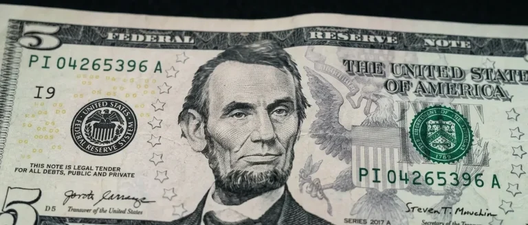 Close-up of an Abraham Lincoln 5 dollar bill